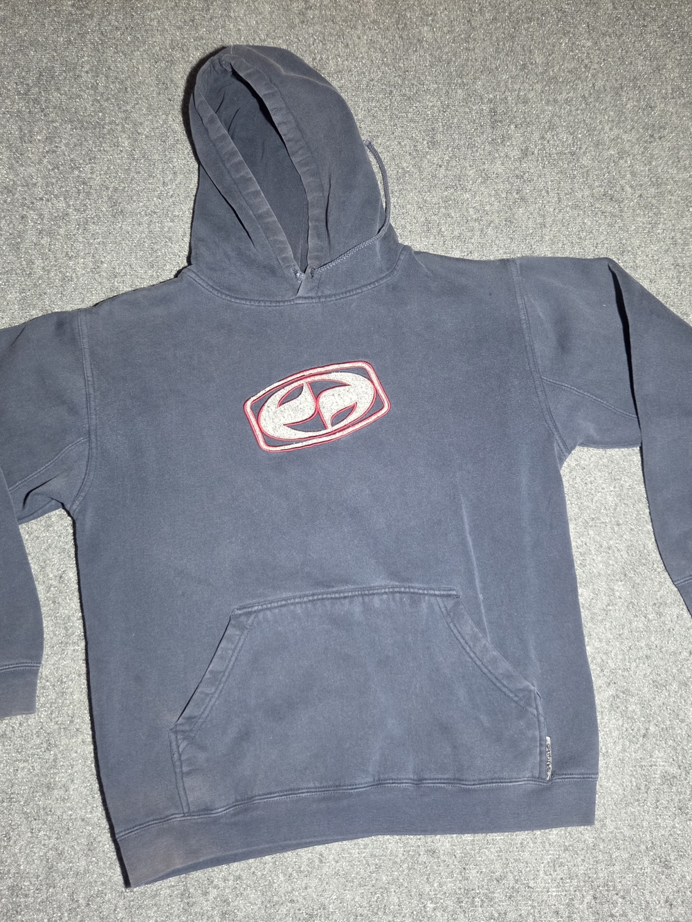 Vintage Split Skateboards Hoodie Small Navy Blue Embroidered Logo Y2K Distressed